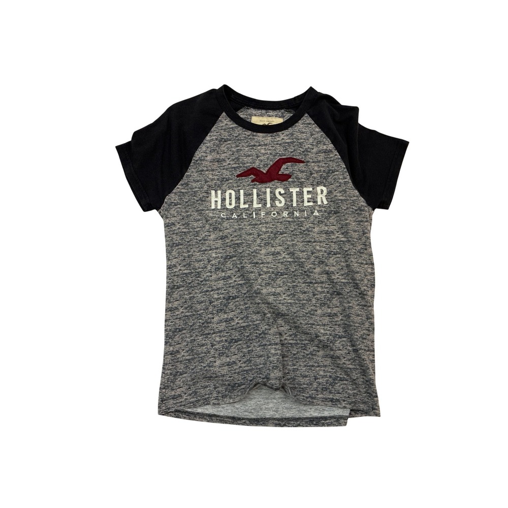 Hollister California Mens Raglan Graphic T-Shirt XS Gray Curved Hem